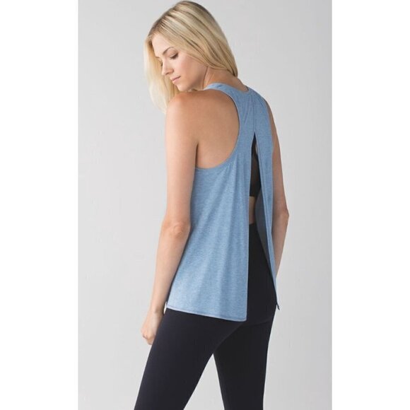 Lululemon All Tied Up Heathered Blue Denim Athletic Tank Top 6 - Picture 1 of 6
